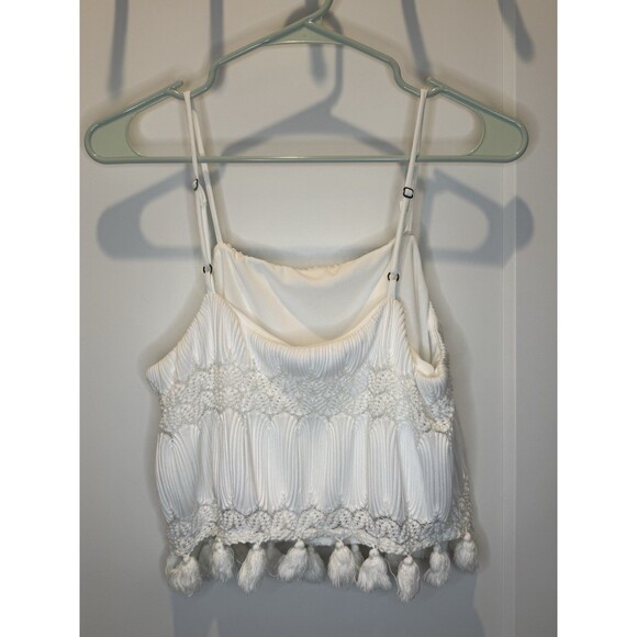 Show Me Your Mumu White Boho Crochet Tassel Tank Top Festival Beach Summer M - Picture 5 of 8